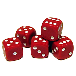 Die, 6-sided red, pack of 200