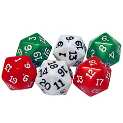 Die, 20-sided, pack of 3x16